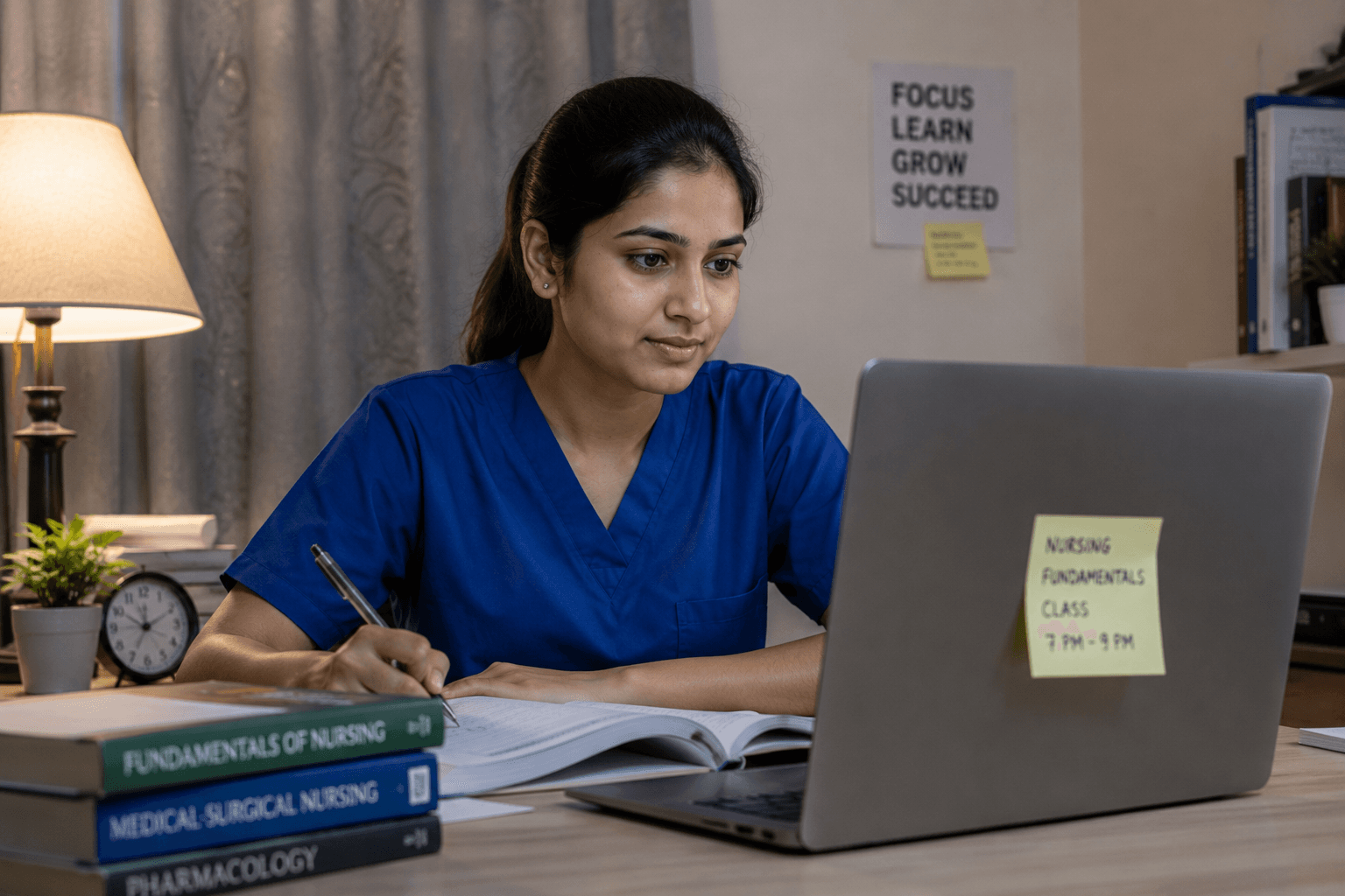 Nursing student studying for licensing exam